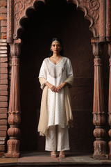 Kurta Set with Intricate Golden Dori Embroidery Paired with Pants & Georgette Dupatta