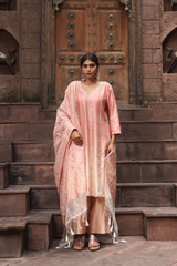 Peach Embroidered Kurta Set with Dupatta
