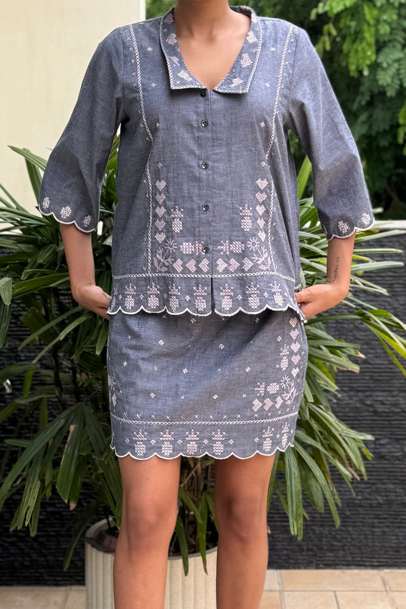 Slate Grey Embroidered Co-ord Set
