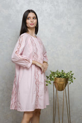 Blush Pink Cotton Cutwork Dress