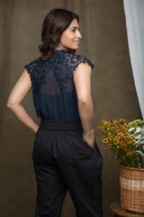Navy Blue Chandelier Lace Top