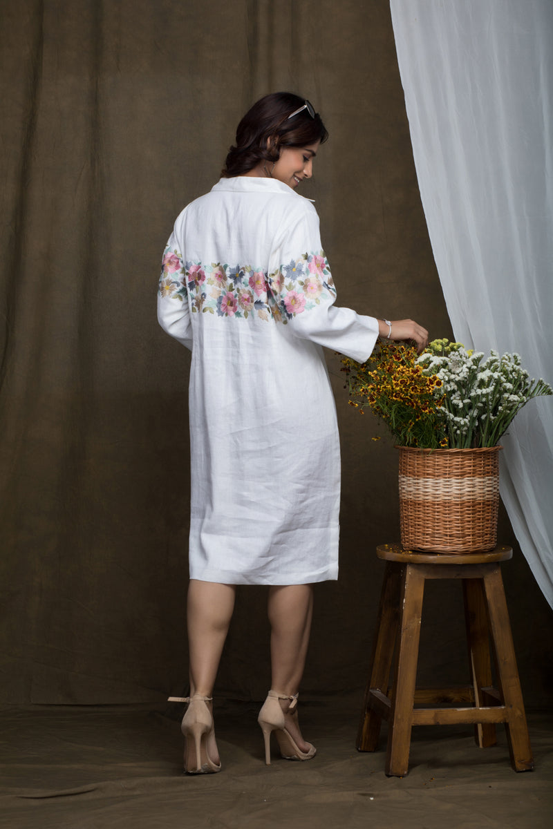 Linen Thread Embroidered Dress