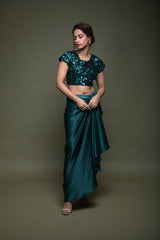 Drape Skirt With Heavily Embellished Blouse