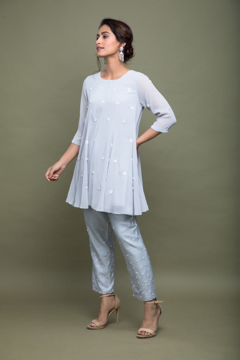 Slate Blue Kali Kurta With Straight Pants