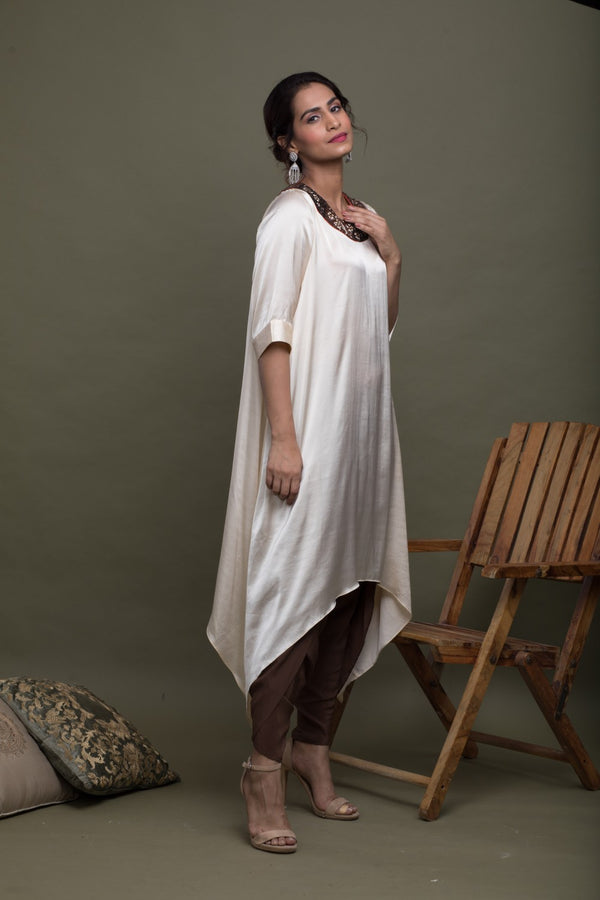 Asymmetrical Hand Embroidered Tunic With Dhoti Pants