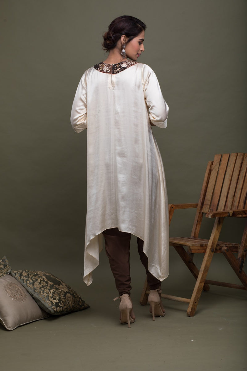 Asymmetrical Hand Embroidered Tunic With Dhoti Pants