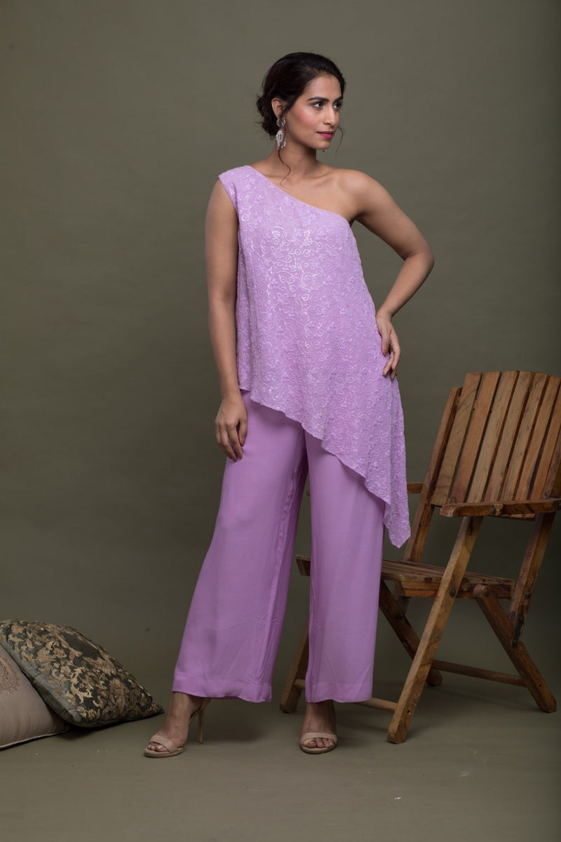 One Shoulder Asymmetrical Tunic With Pants