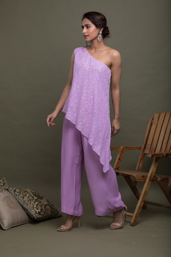 One Shoulder Asymmetrical Tunic With Pants