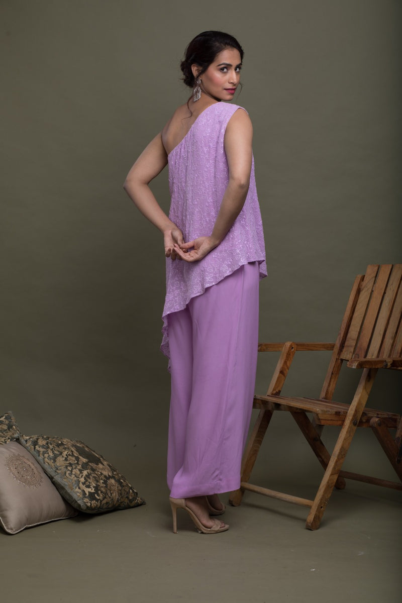 One Shoulder Asymmetrical Tunic With Pants