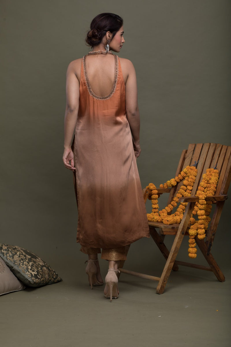 Ombre Embroidered Kurta With Brocade Pants
