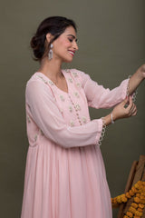 Blush Pink Pearl Embroidered Yoke With Sharara