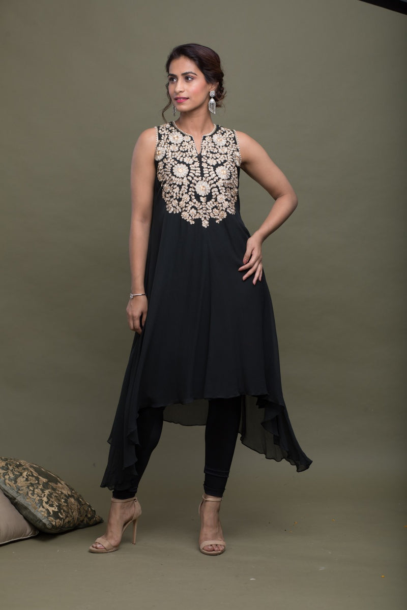 Gota Embroidered Asymmetrical Tunic