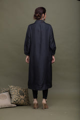 Black Silk Collared Kurta