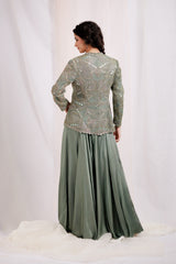 Green Organza Hand Embroidered Jacket With Plazo
