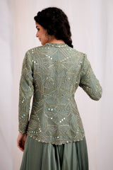 Green Organza Hand Embroidered Jacket With Plazo