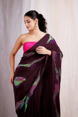 Wine Sequin Embellished Drape Saree