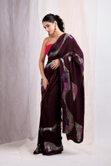 Wine Sequin Embellished Drape Saree