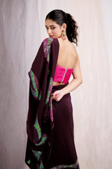 Wine Sequin Embellished Drape Saree