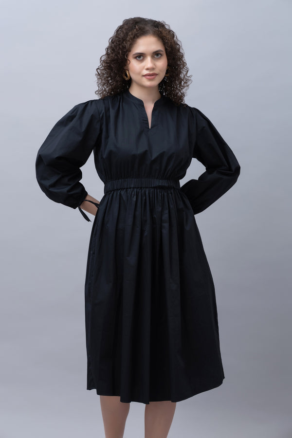 Solid Black Midi Dress