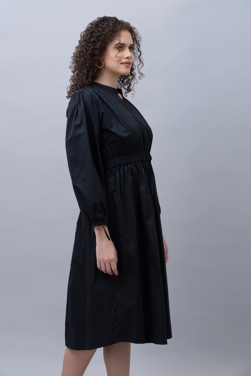 Solid Black Midi Dress