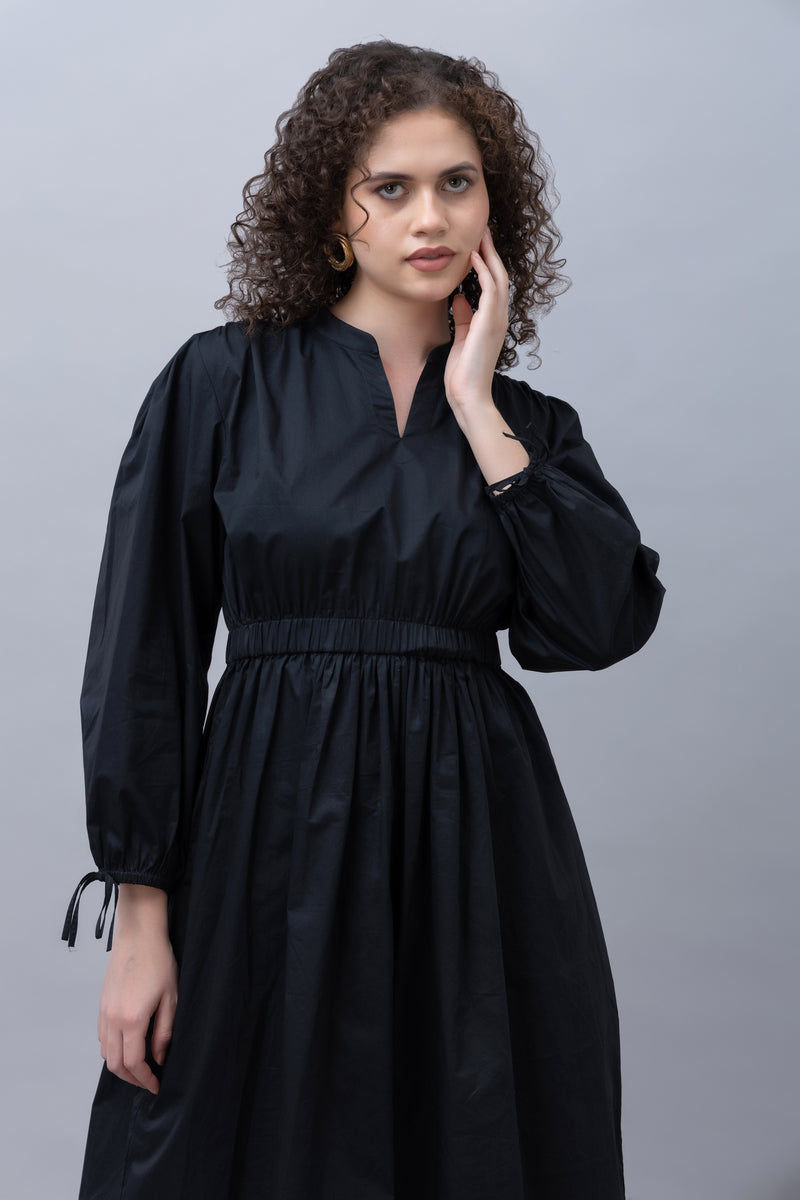 Solid Black Midi Dress