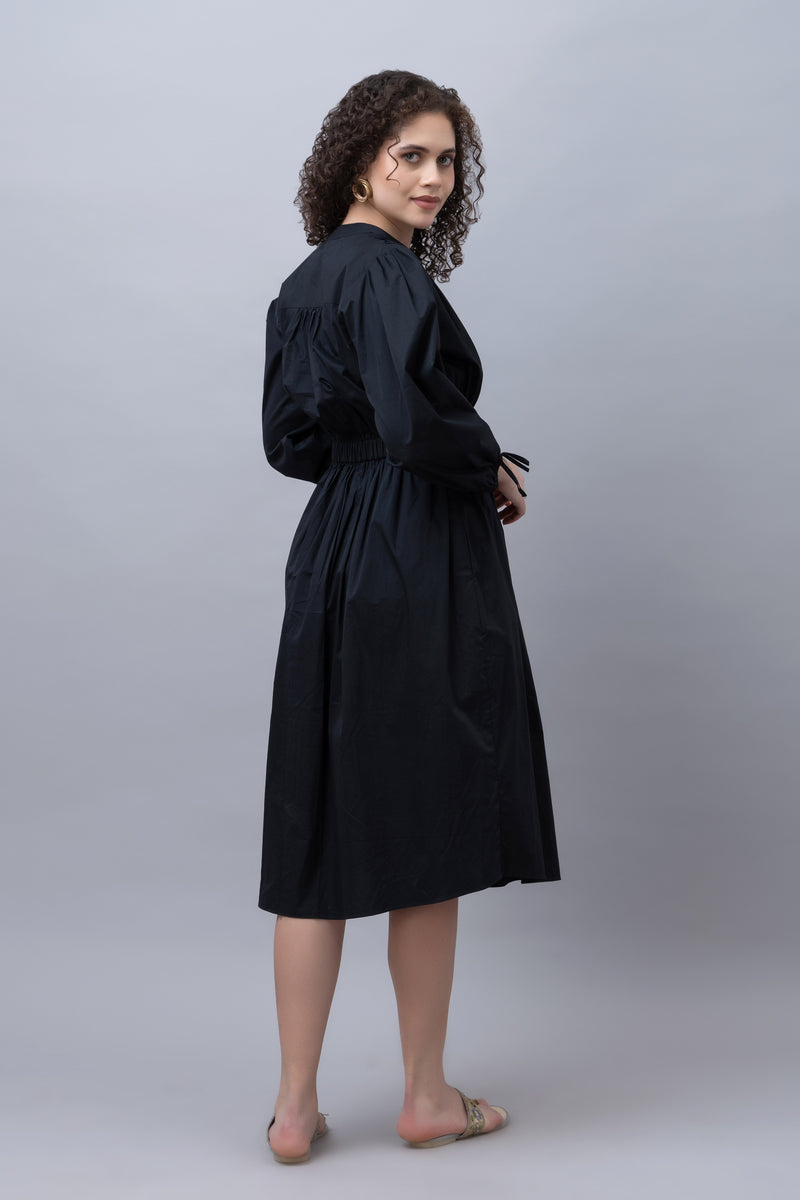 Solid Black Midi Dress