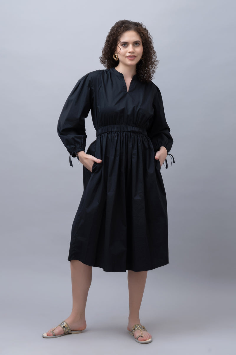 Solid Black Midi Dress
