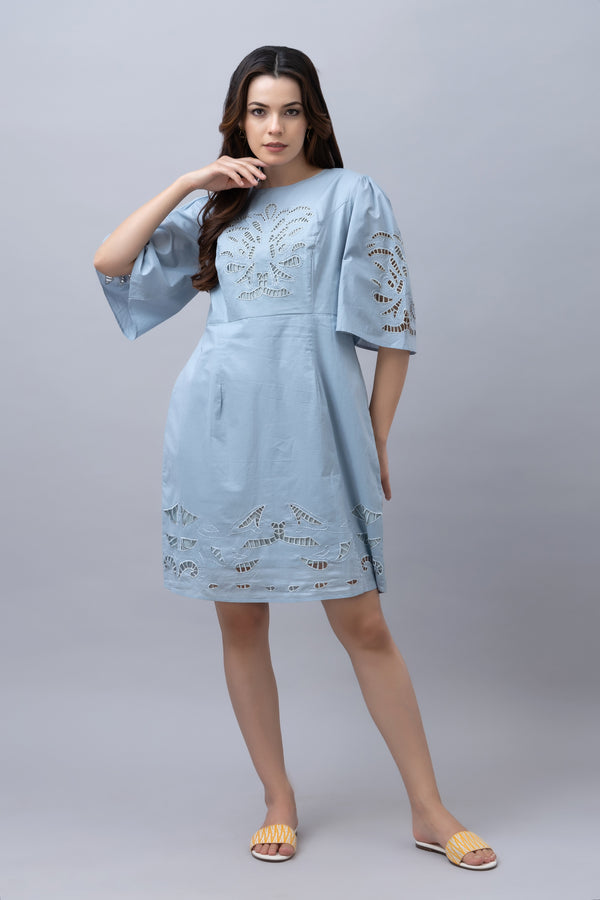 Baby Blue Cutwork Dress