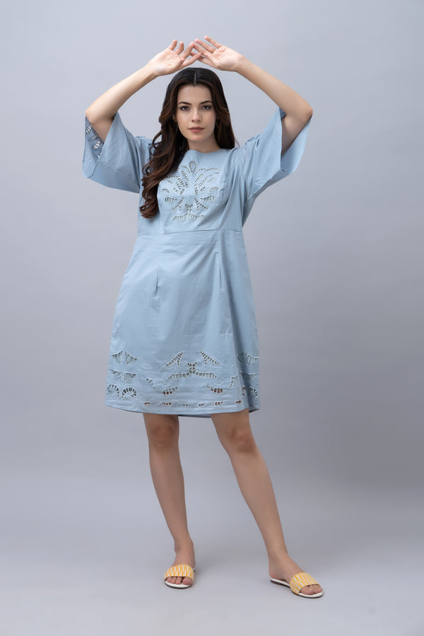 Baby Blue Cutwork Dress