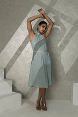 Halter Neck Glitter Dress with Embellished Waist