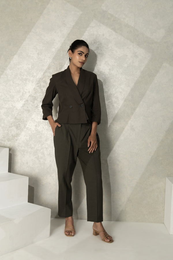 Linen Blazer Top And Pants Set