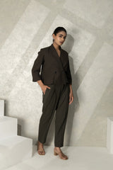 Linen Blazer Top And Pants Set
