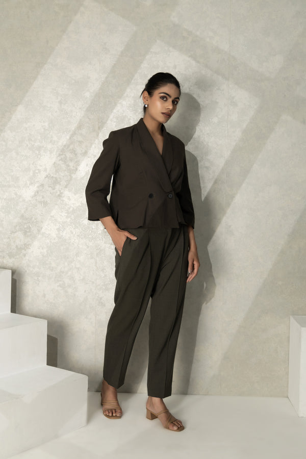 Linen Blazer Top And Pants Set