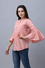 Summer Pink Top With Gathered Sleeves