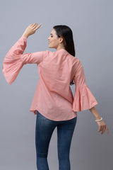 Summer Pink Top With Gathered Sleeves
