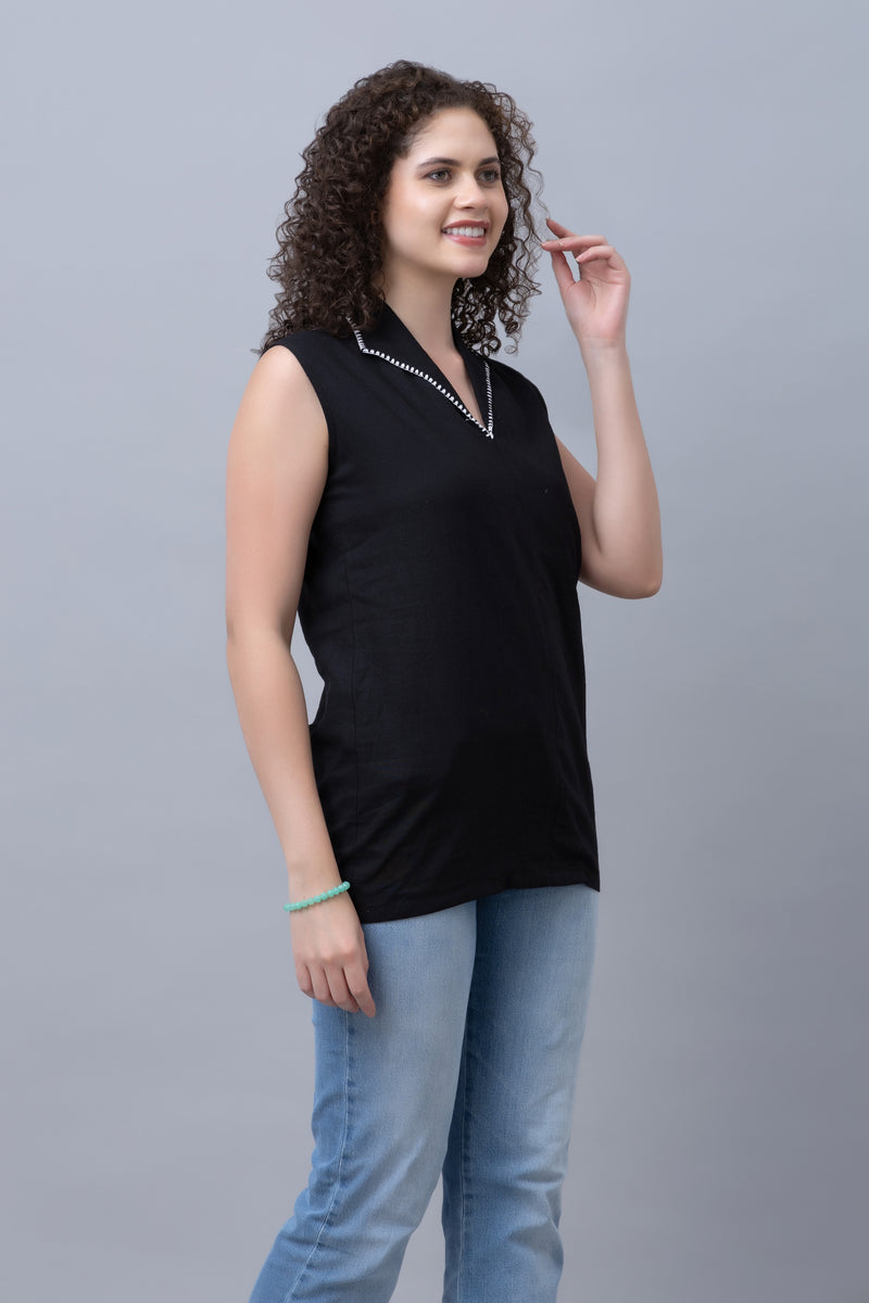 Linen Flap Collar Top