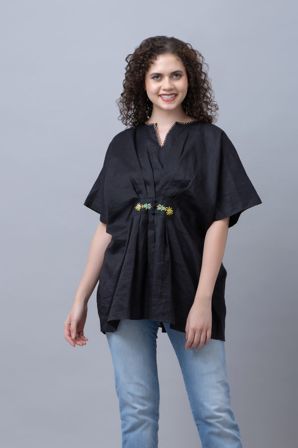 Black Cotton Embroidered Top