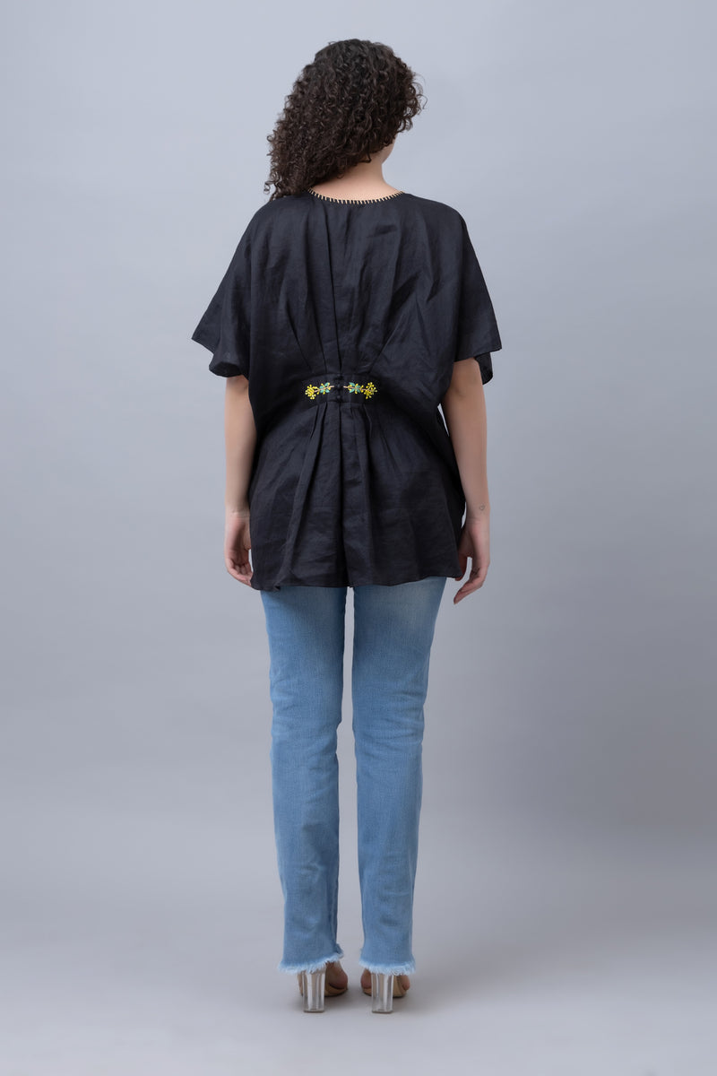 Black Cotton Embroidered Top