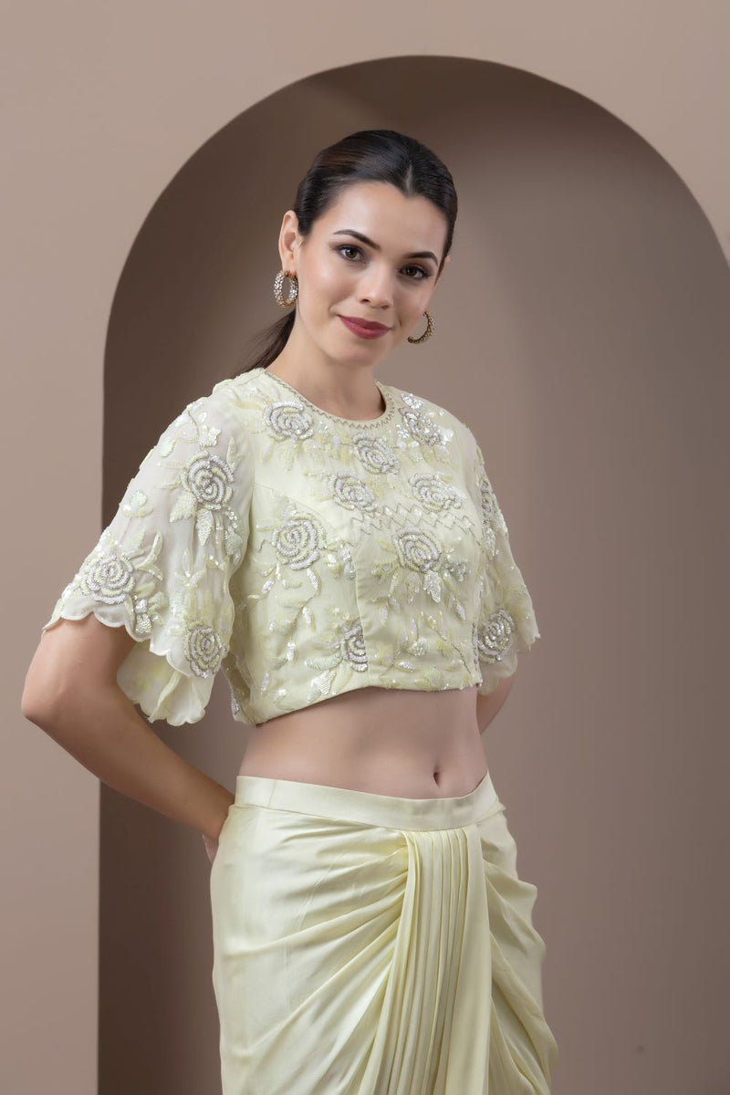 Embroidered Blouse With Drape Skirt