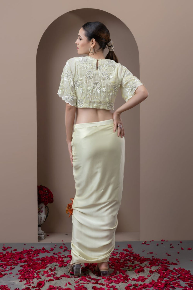 Embroidered Blouse With Drape Skirt