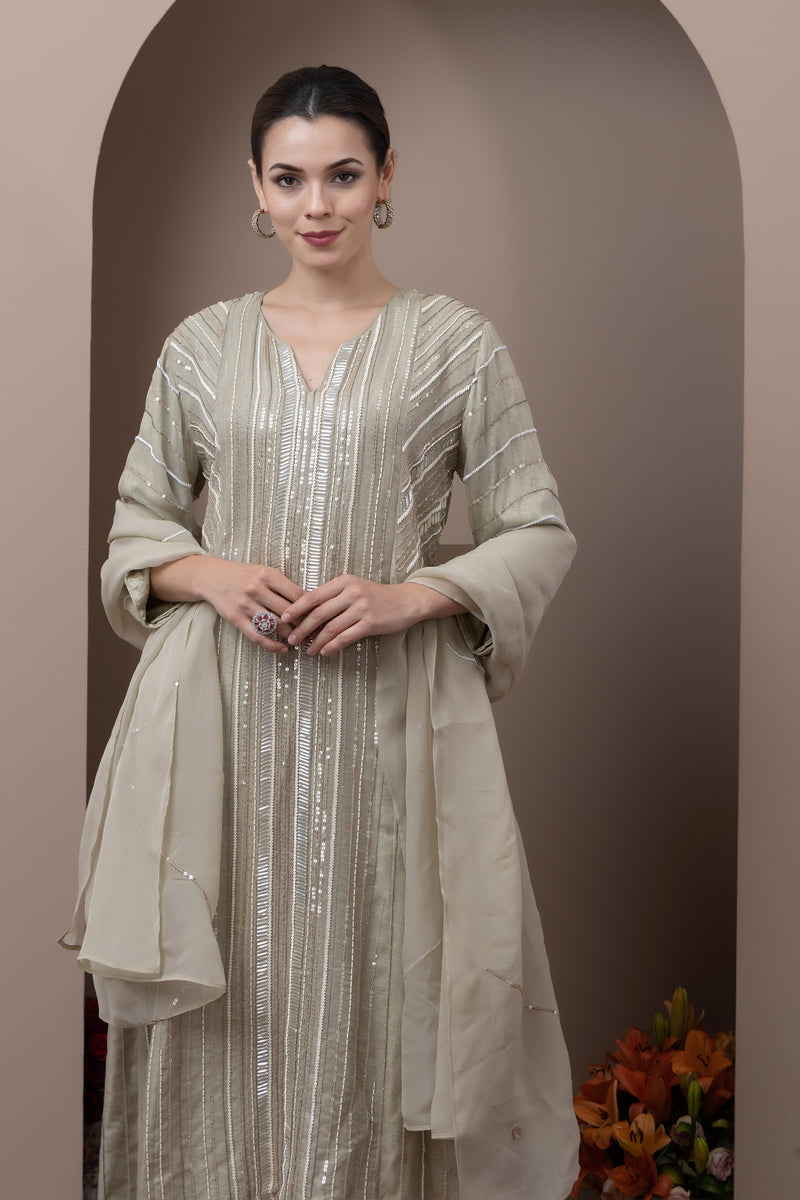 Hand Embroidered Organza High-Low Anarkali