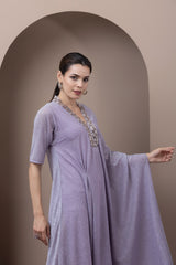 Crinkled Shimmer Embroidered Dress