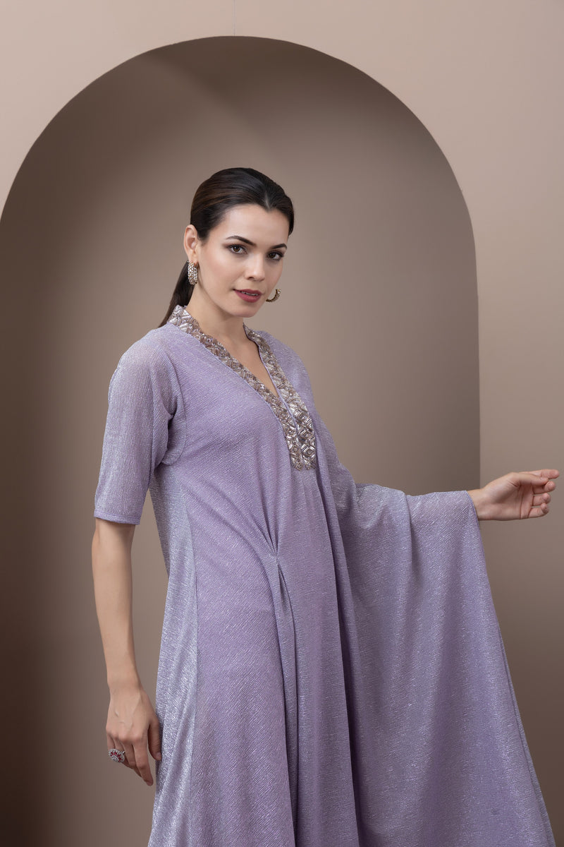Crinkled Shimmer Embroidered Dress