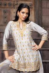 Grey Silk Sharara Set With Dori Embroidery