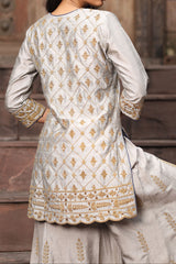 Grey Silk Sharara Set With Dori Embroidery