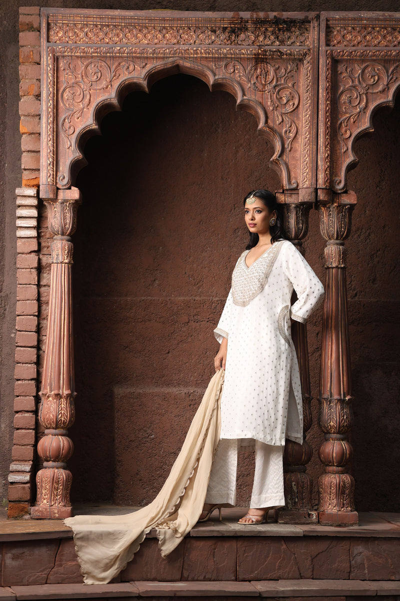 White Dori Embroidered Kurta Set
