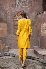 Yellow Chanderi Dori Embroidered kurta Set