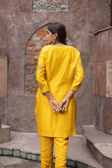 Yellow Chanderi Dori Embroidered kurta Set
