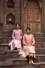 Peach Embroidered Kurta Set with Dupatta
