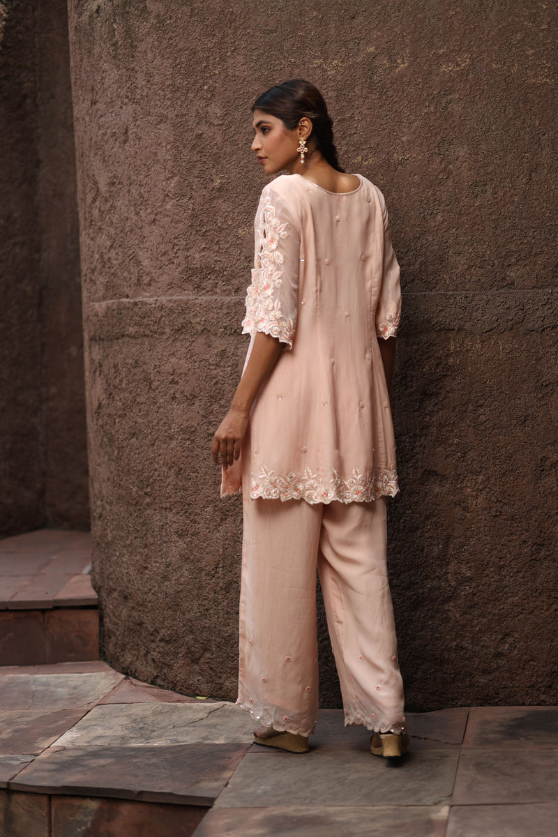 Peach Organza Embroidered Set